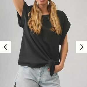 Pilcro Black Relaxed Tie Front Short Sleeve T-Shirt